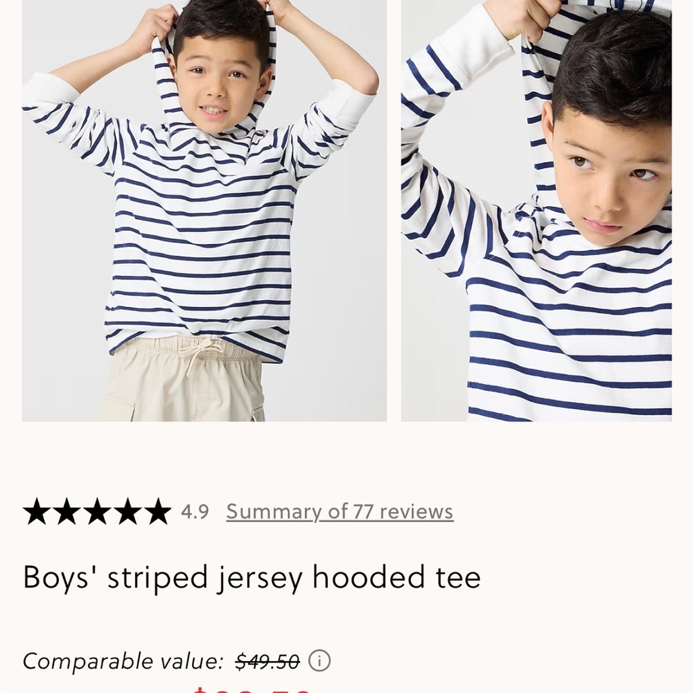 J. Crew Factory Boys' White and Navy Striped Hoodie